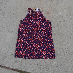 Grayson Navy Floral Halter Top Size M Rope Tie Neck Boho Cottagecore Resort